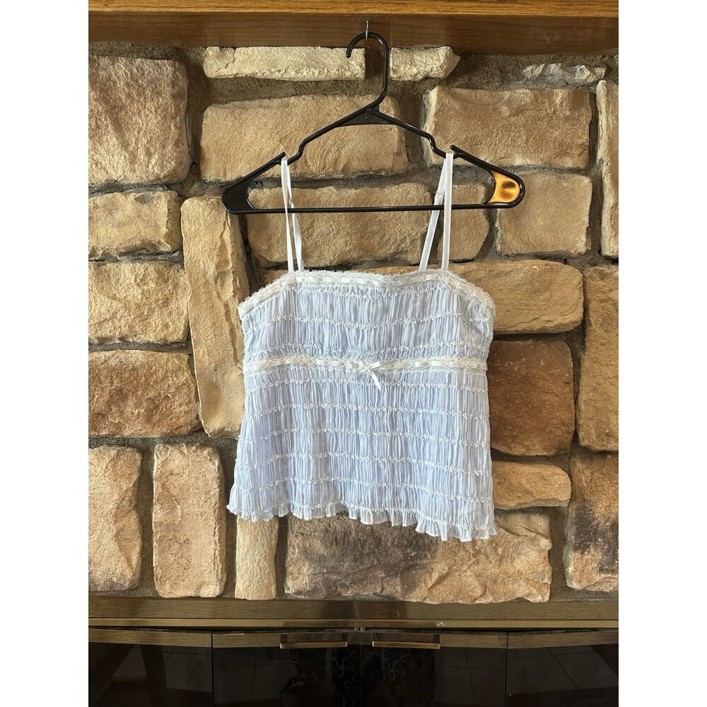 No Boundaries Tank Top Y2K Pastel Blue Babydoll Ruffle Bow Chiffon Lace S Women
